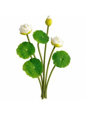 Faux White Water Lily Set, 7 Separate 10-Inch Stems with Green Leaves